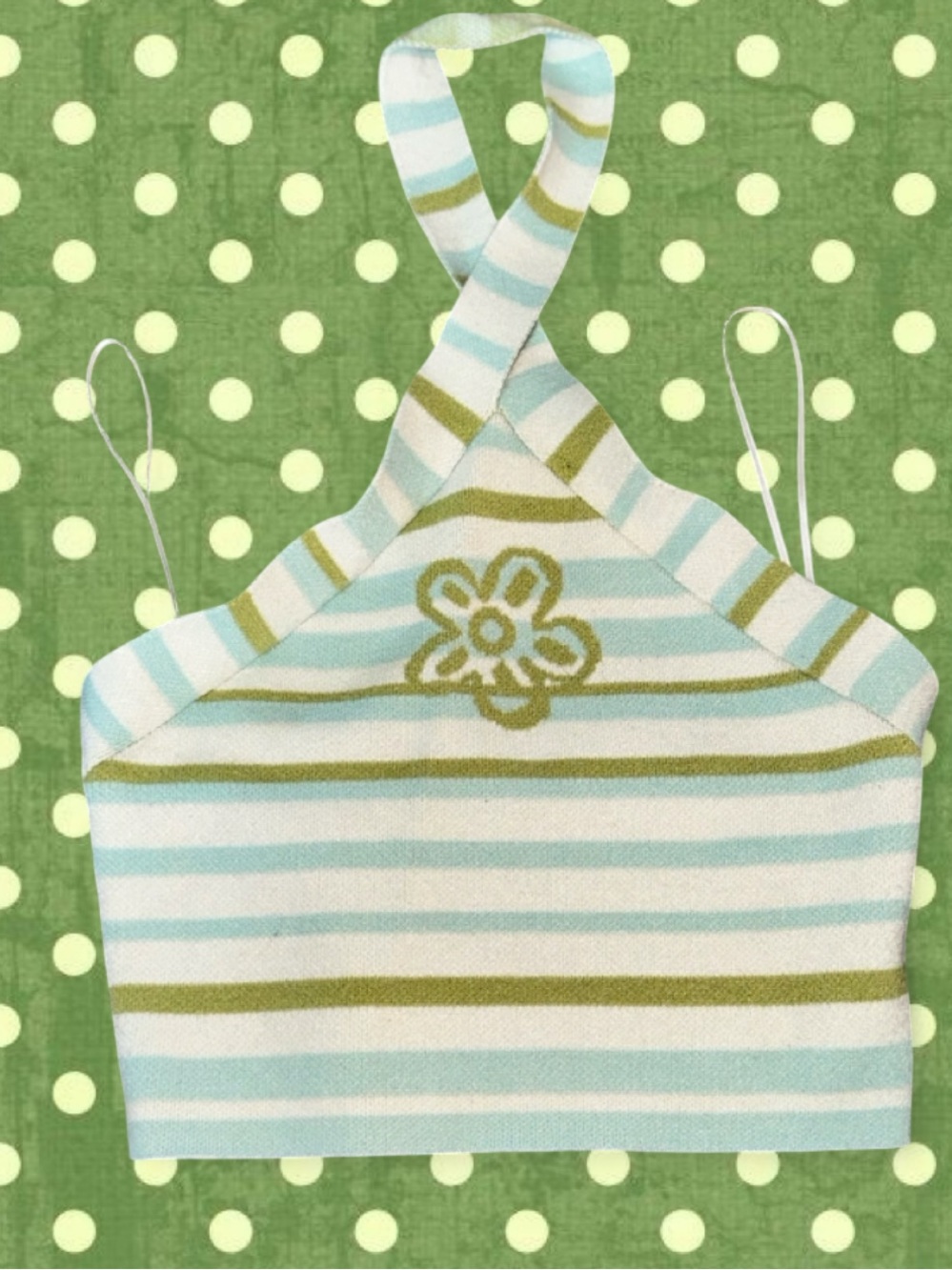 PacSun Striped Halter Crop Top in Light Blue & Olive